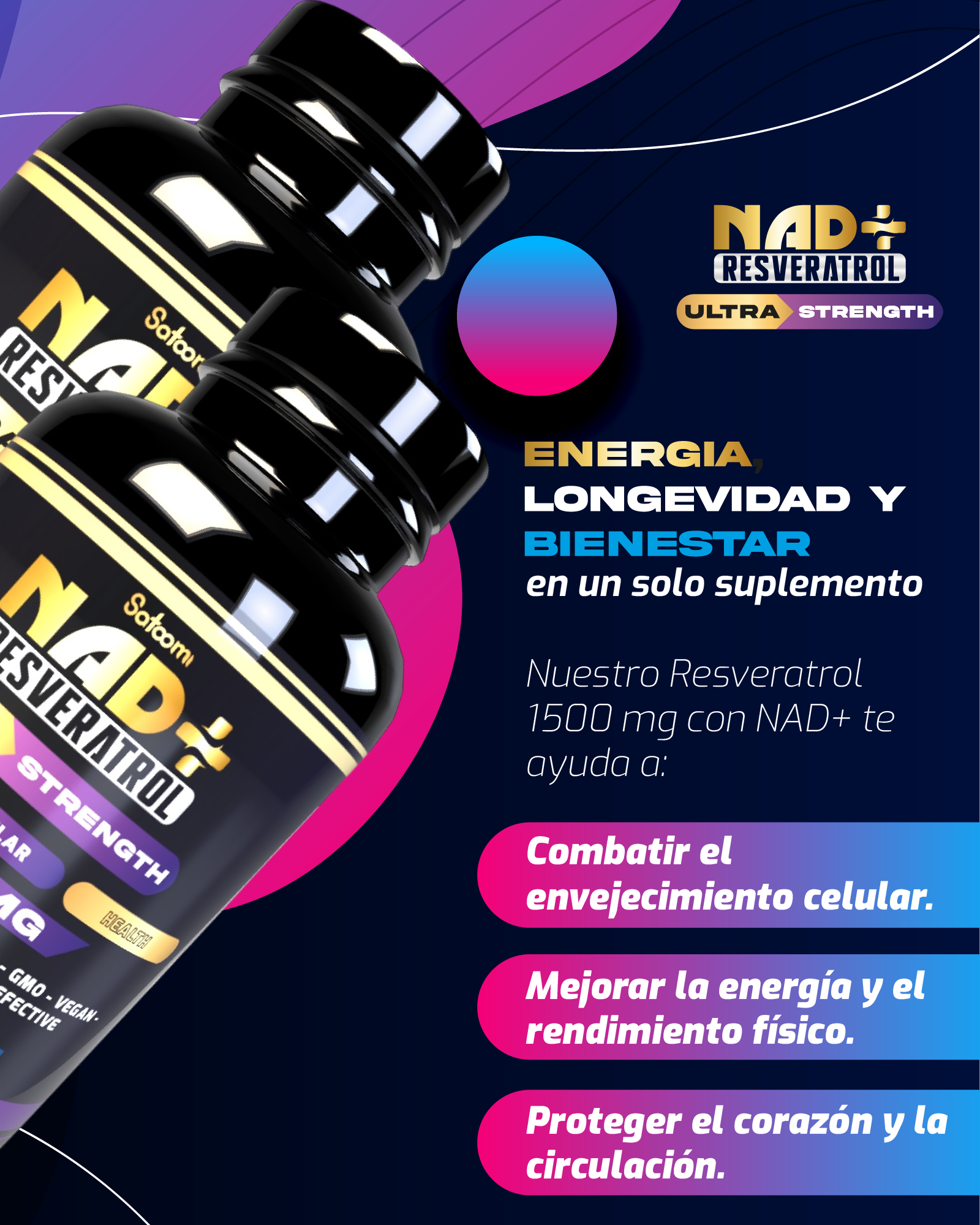 Nad + Resveratrol con Proteina Vegan | 40% MENOS