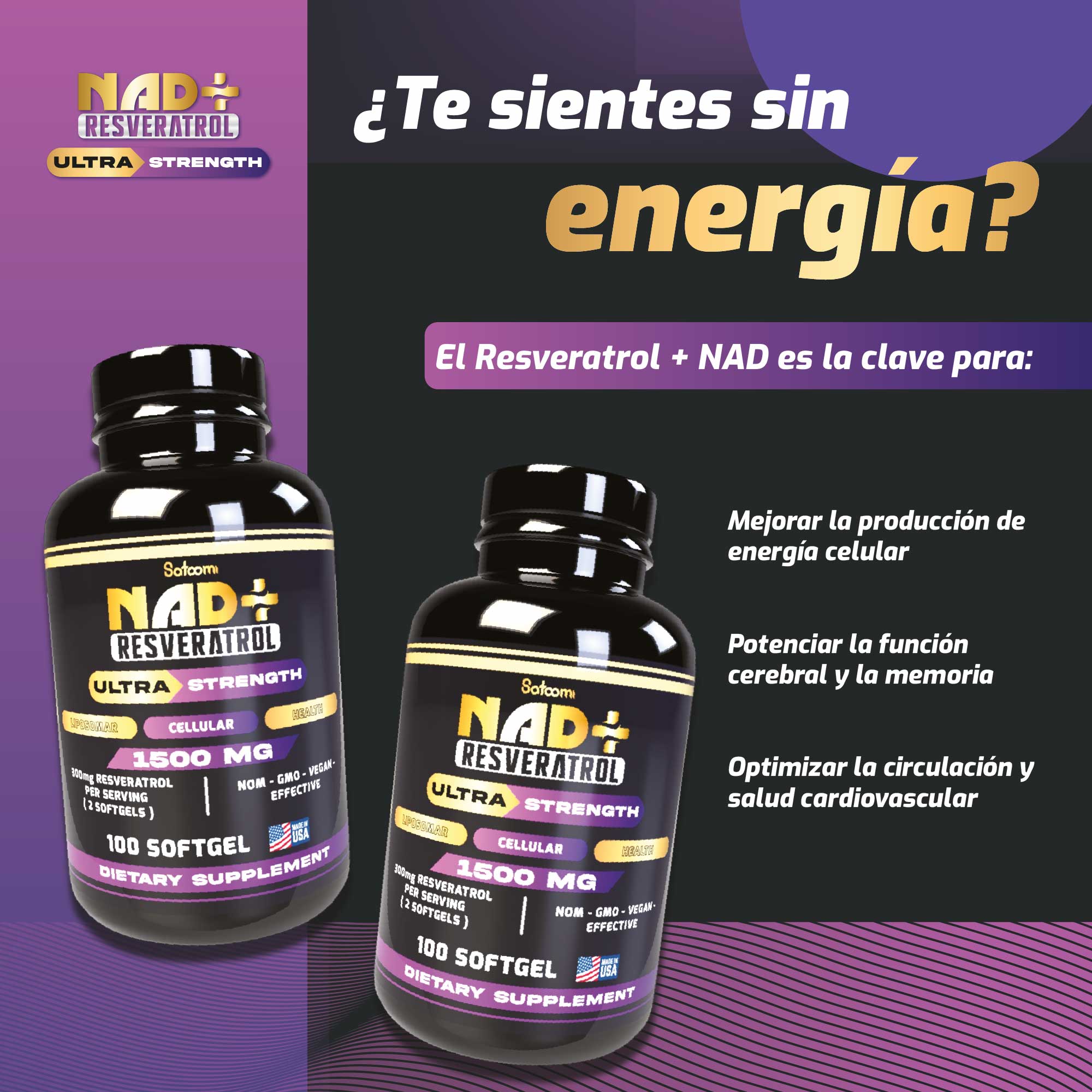Nad + Resveratrol con Proteina Vegan | 40% MENOS